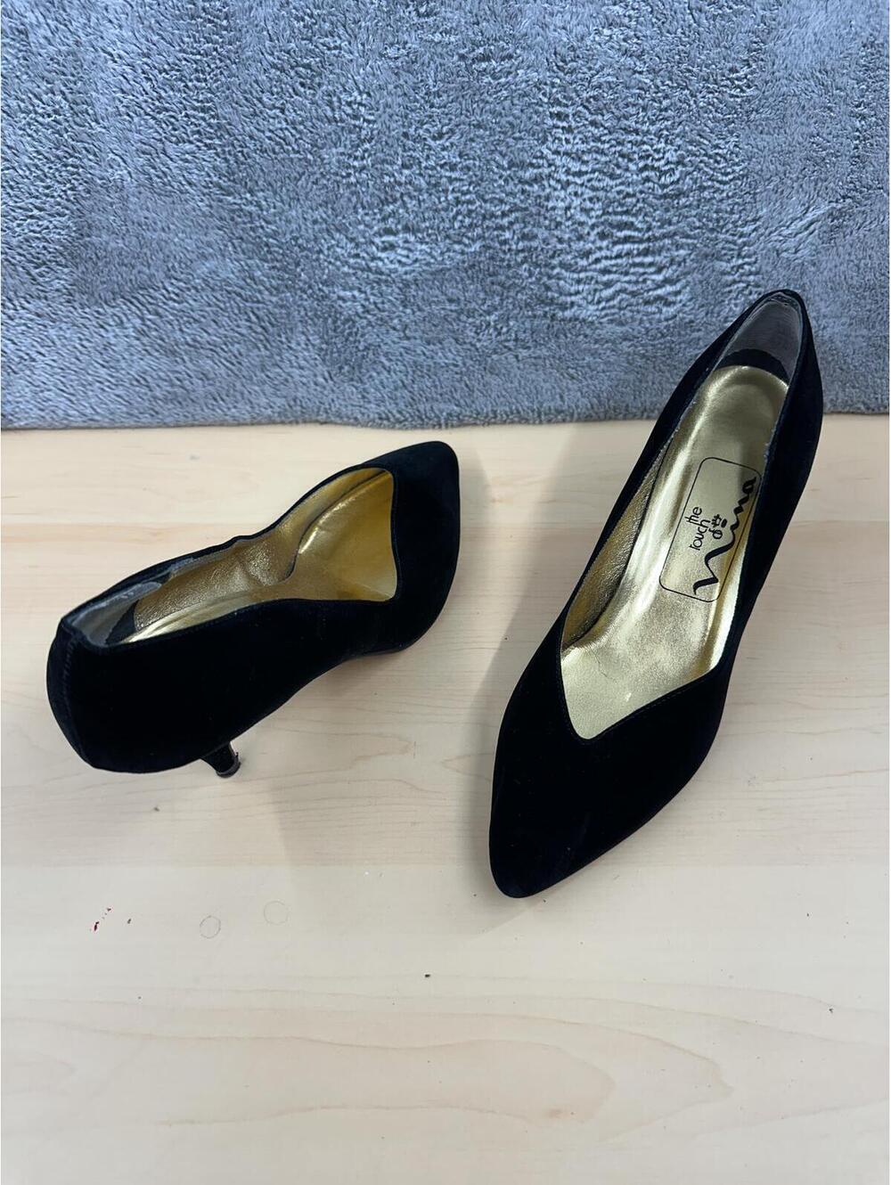 Nina Black Velvet Kitten Heel Pumps Classic Vintage Formal Shoes